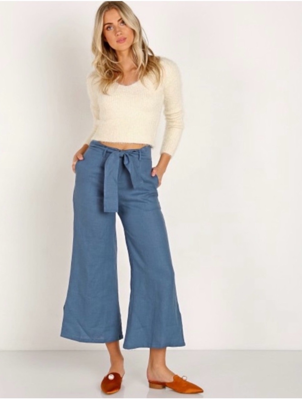 Faithfull the Brand Linen-Blend Shirt in Dusty Blue